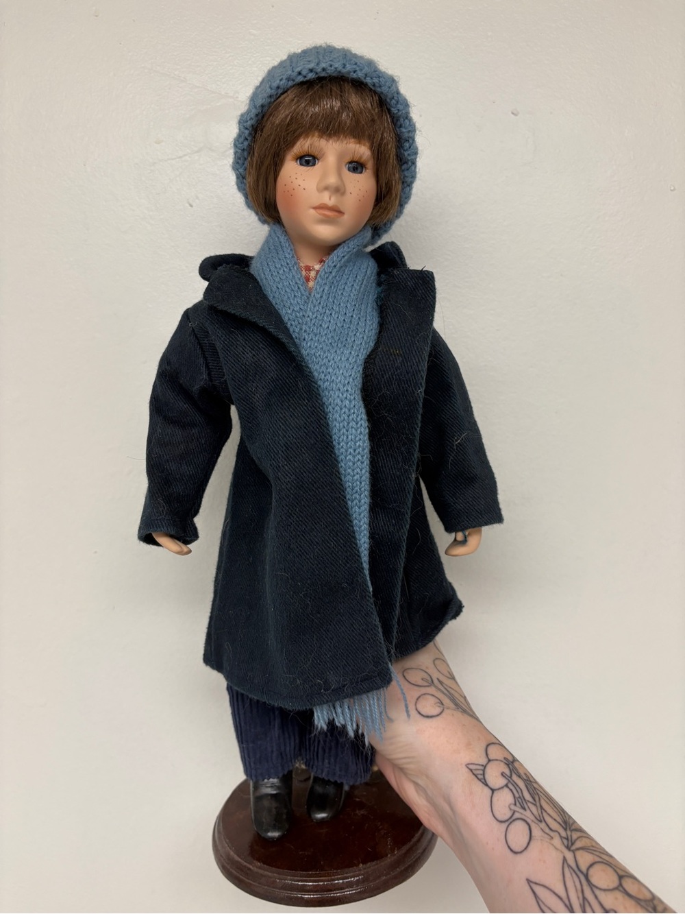 Rare Signed Kim Puppe vintage Boy in Winter Coat Doll 14”
